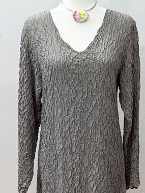 VTG Boho Maxi by Carole Dolighan Crinkle Silk Maxi Dress Grey/Green, SZ S